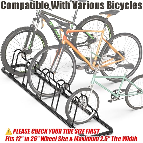 5-Bike Adjustable Floor Storage Rack - Heavy-Duty Steel, Black