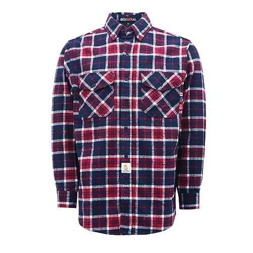 BOCOMAL FR Hooded Shirts Button Down Heavyweight Flannel Plaid Hoodies Fire Retardant Flame Resistant Welding Jacket