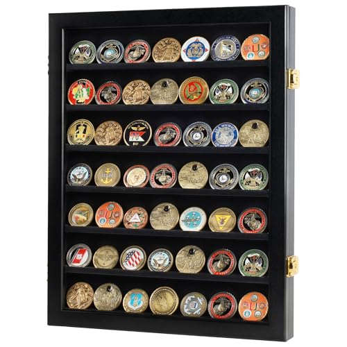 Military Challenge Coin Display Case Wall Frame with Lockable Acrylic Door