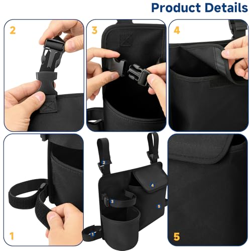 Xxerciz Black Chair Cup Holder & Phone Holder for Camping Chairs - Easy Attach Self-Adhesive Straps