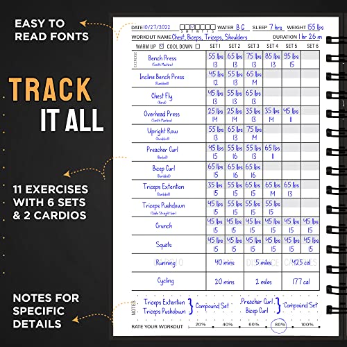 Fitness Journal Workout Planner - A5 Sturdy Log Book - Black