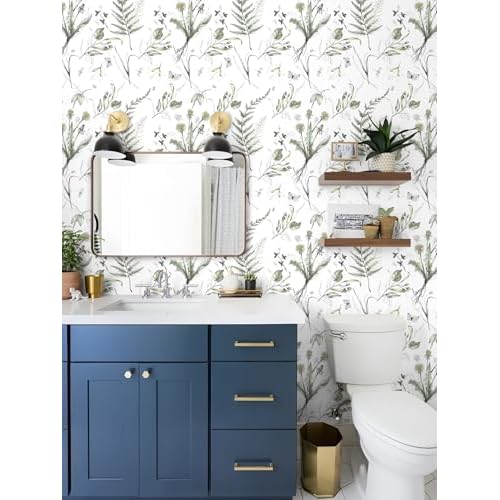 LiKiLiKi Green Floral Peel and Stick Wallpaper - Boho Style, 17.3'x118', Self-Adhesive, Removable Vinyl for Countertops and Cabinets