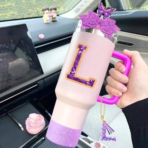 7-Piece Stanley Cup Accessories Set - Letter L, Silicone Straw Covers & Charms