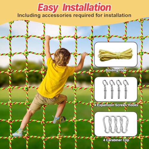 LAKNUAL 3.3ft x 6.6ft Heavy-Duty Polyester Climbing Cargo Net for Kids Outdoor & Indoor Play