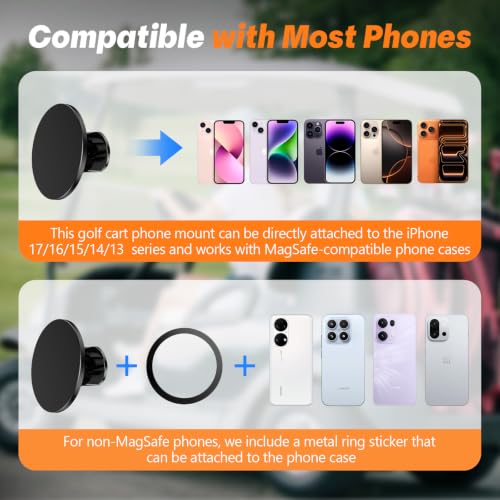 Magnetic Golf Cart Phone Holder - 360° Rotatable Mount for iPhone