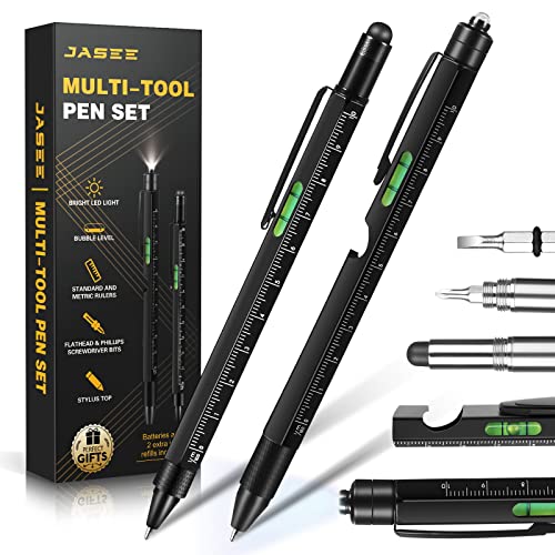 Jasee 9-in-1 Multi-Tool Pen with LED Light and Stylus - Gift for Men Dad Husband