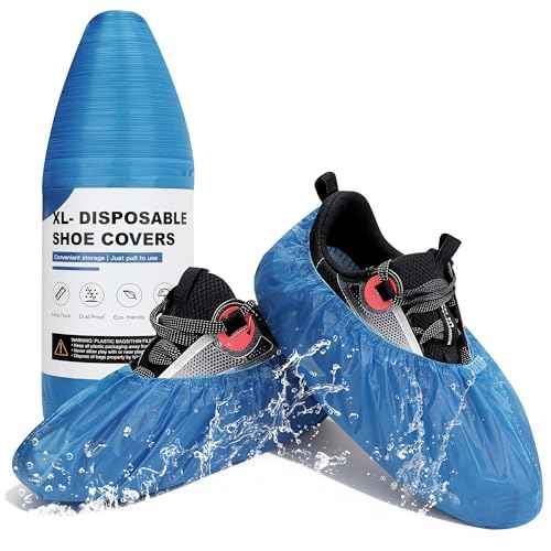 300PCS Disposable Non Slip Shoe Covers XL, Thick Waterproof CPE Boot Covers with Compact Roll Design, Fits Up to US Men 13 & Women 14, Heavy Duty Shoe Booties for Indoor Cleaning, Real Estate