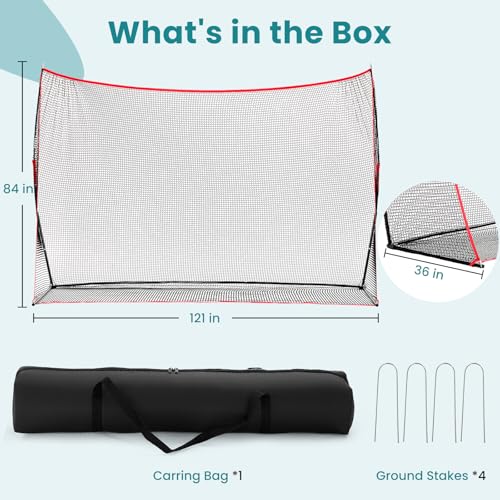 OLIXIS Golf Nets for Backyard, 10x7 ft Golf Practice Net with Frame, Outdoor & Indoor Dual-Use Sturdy for Hitting, Personal Driving Range for Home, Garage and Backyard, Red and Black
