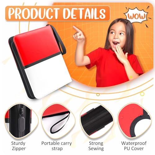 4-Pocket Card Binder for 400 Cards with Removable Sleeves - Red