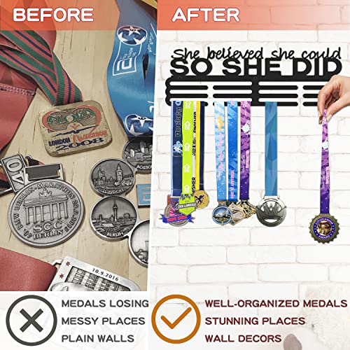 Medal Display Rack - She Believed She Could - 13.8" Black