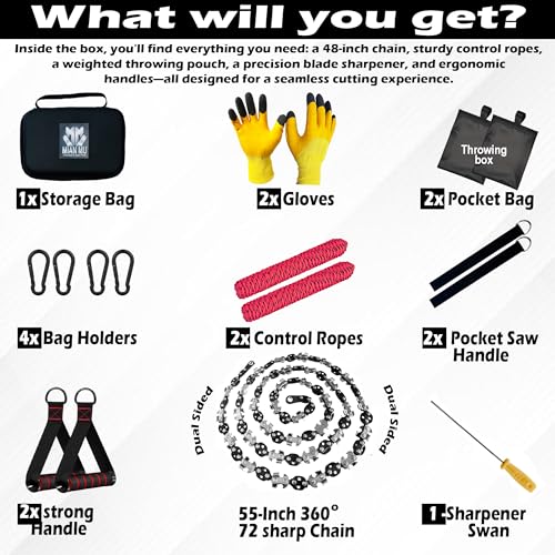 55 Inch Dual-Sided Rope Chainsaw with 70 Sharp Teeth for Tree Limb Cutting