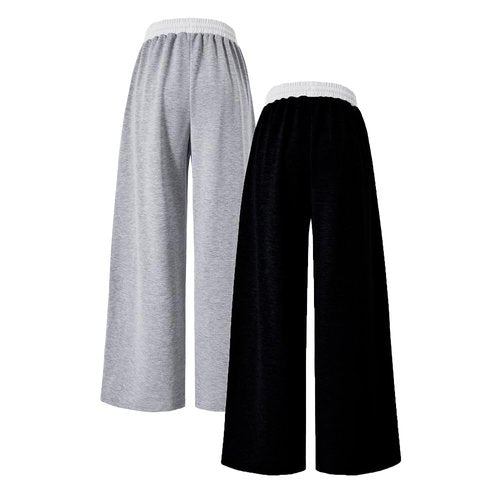 Nivne Tco Tween Girls 2pcs Sweatpants Set Loose Fit Drawstring Waist Baggy Pants Side Line Design Wide Leg Trousers (US, Age, 12 Years, Black+Grey)