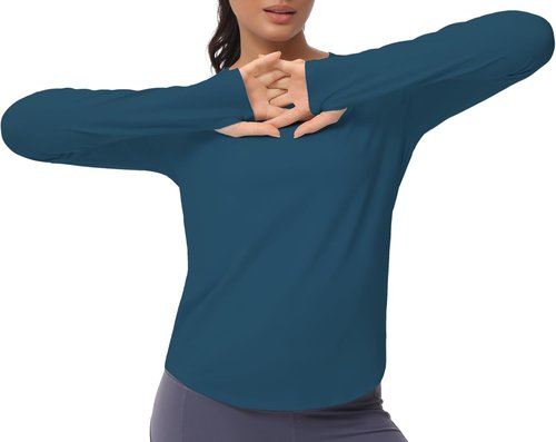 Gym People Women's Long Sleeve Workout Shirt - Athletic Crewneck Hiking Top with Thumb Hole