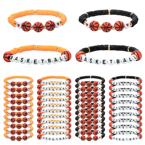 Basketball Sports Charm Bracelets - 40 Pcs Adjustable Beaded Jewelry