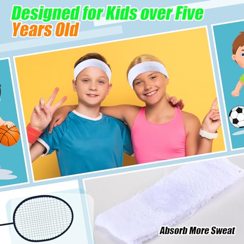 Sports Sweatbands - 42 Pcs Cotton Terry Headband Set for Kids - White