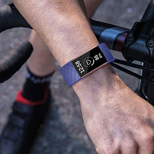 Silicone Replacement Bands for Fitbit Charge 4 & 3 - Large: 7.1-8.7" Wrists - Black, Navy Blue, Slate Grey