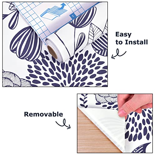 GaliGali Peel and Stick Wallpaper, Blue Floral Wall Paper, Modern Self-Adhesive Wallpaper Peel and Stick Removable Vinyl Waterproof Contact Paper for Home Decor, 17.3" x118", No.5197-3