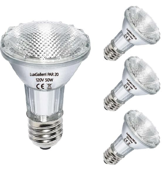LuxGallerri PAR20 Halogen Light Bulbs 3 Pack 120V 50w Dimmable, E26 Medium Base Flood Light Bulbs with 3000k Warm White,High Output Reflector for Kitchen Stove Hood and Range Hood Light Bulb.