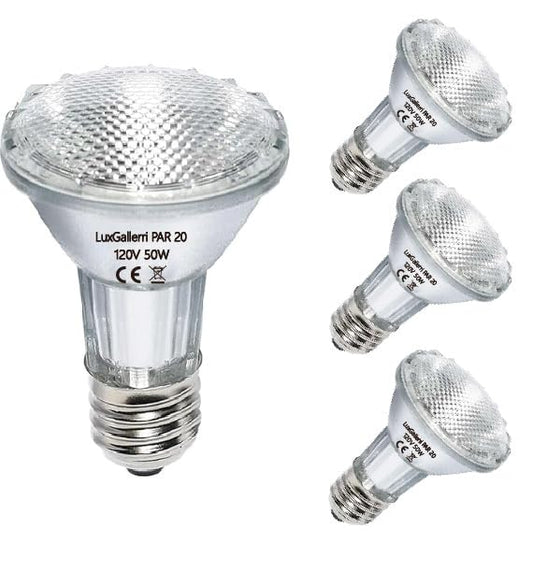 LuxGallerri PAR20 Halogen Light Bulbs 3 Pack 120V 50w Dimmable, E26 Medium Base Flood Light Bulbs with 3000k Warm White,High Output Reflector for Kitchen Stove Hood and Range Hood Light Bulb.