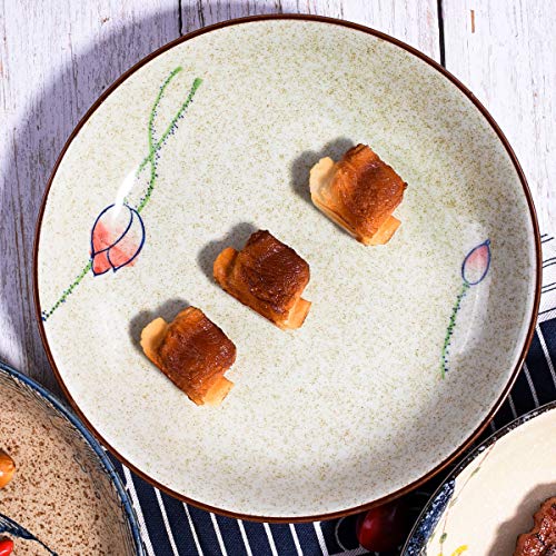 Ceramic Dinner Plate Set of 4, 8'' Salad Plates with Floral & Fish
