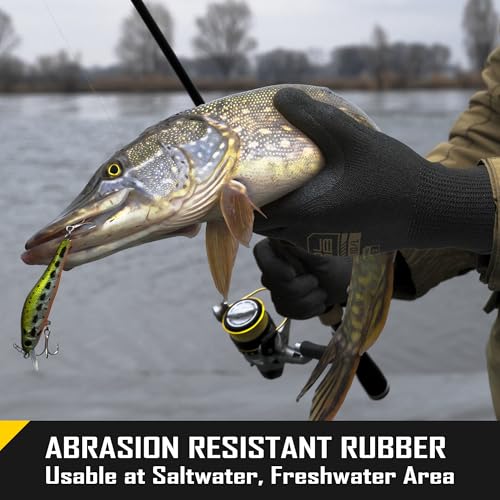 COOLJOB A3 Cut Resistant Safety Work Gloves for Men Women, Black Nitrile Coated Rubber Fishing Gloves Knife Proof, Touchscreen, Extra Hand Protection for Wood Cutting Carving, 3 Pairs Large