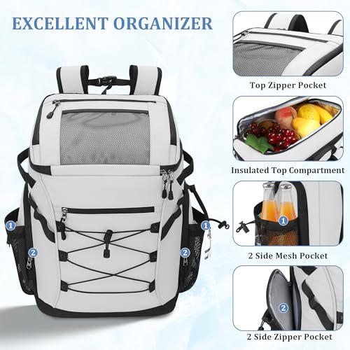 Urtala White 30L Cooler Backpack 48 Can Leakproof Insulated Ice Chest