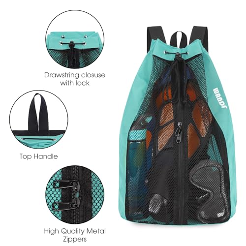 WANDF Mesh Swim Bag for Swimmers - Mint Green Medium Beach Backpack