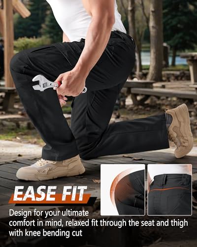 IGOLUMON Men's Tactical Ripstop Cargo Work Pants - 10 Pockets, 36W x 32L, Black