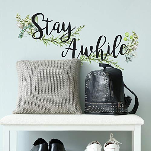 RoomMates RMK3883SCS Stay Awhile Quote Peel and Stick Wall Decals,Black, Green, White, Blue