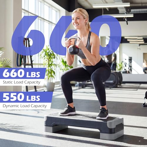 Adjustable 3-in-1 Aerobic Step Platform - Gray, 600 LBS Capacity
