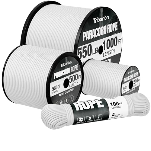 550 lb Paracord Rope - 50ft 7-Strand Utility Cord for Camping - White