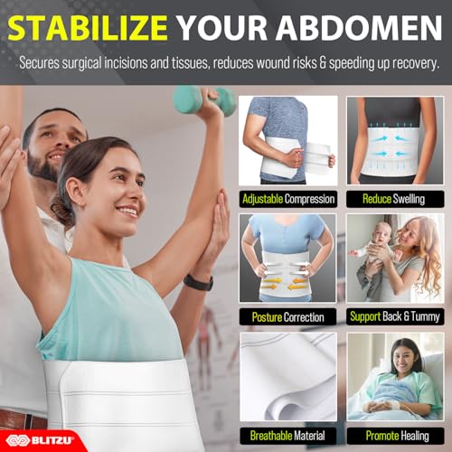 BLITZU 9 Inch Abdominal Binder Post-Surgery Support for Men & Women Small/Medium Black