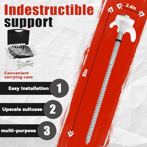White 30 Pack 8-Inch Heavy Duty Metal Tent Stakes - Screw-In, Luminous, Reusable