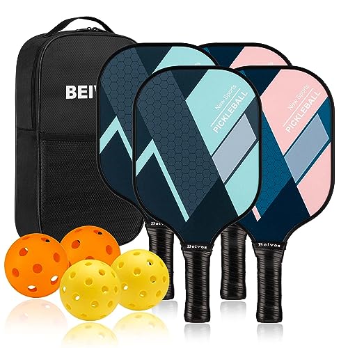 Beives Pink & Light Green Fiberglass Pickleball Paddles Set of 4 USAPA Approved