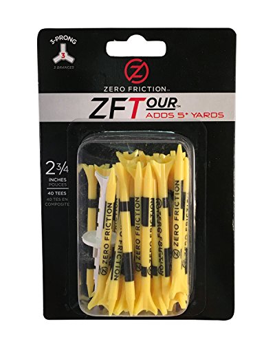 3-Prong Golf Tees - Zero Friction Tour - 2-3/4 Inch Yellow - 40 Pack