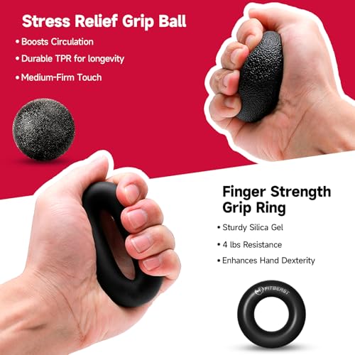 Hand Grip Strengthener Kit - 5 Pack with Adjustable Resistance - Black