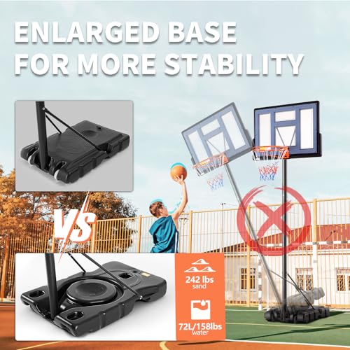 Portable Basketball Hoop - Adjustable Height 6.1-10FT, 44" Backboard, Shatterproof, Fillable Base, Grey