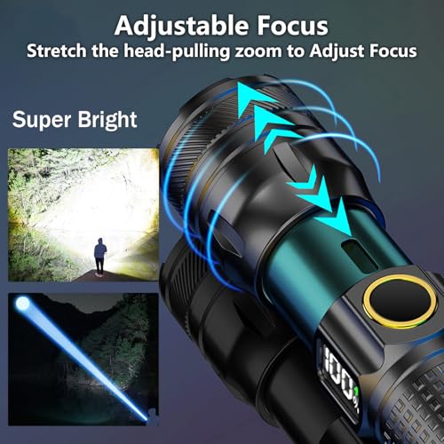 Gotellx 1 Pack Rechargeable LED Flashlight with Digital Power Display, USB-C