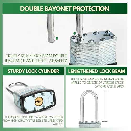 6 Keyed Alike Padlocks with 12 Keys, 40mm Heavy-Duty Padlocks with Same Keys Long Shackle Durable Hardened Steel for Gate Fence Toolbox School Gym(1.7 * 3.7inch)