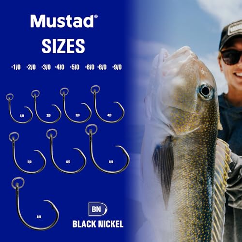 Mustad 9/0 Ringed Demon Offset Circle Hook - 6 Pack, Black Nickel, 4X Strong