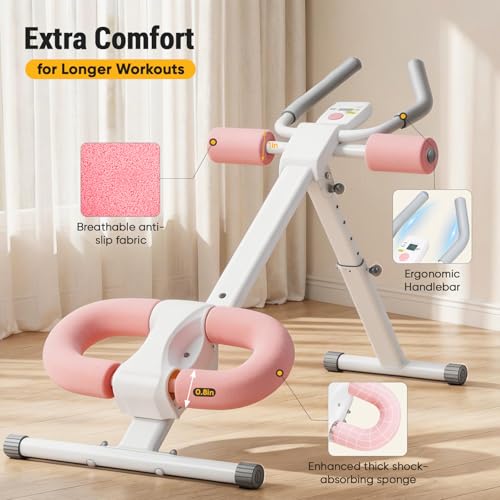 Adjustable Ab Trainer Machine - Foldable Abs Workout Equipment - Pink