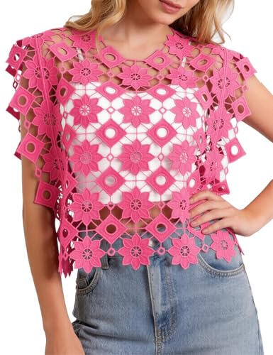 Floral Lace Crop Top for Women - X-Small / Pink