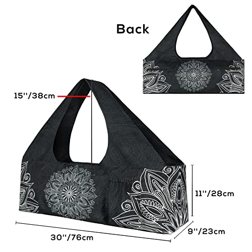 Large Yoga Mat Bag with Zipper & Pockets - Mandala Black 30"x9"x11"