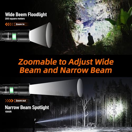 SuperFire 1000 Lumens Super Bright Flashlights LED Rechargeable, Zoomable Tactical Flashlight with Powerful Chips,5 Light Modes Pocket Flashlight for Home, Mechanic,Camping, Emergency, Survival