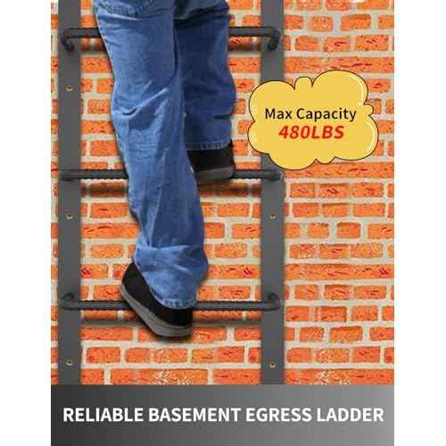 3-Rung Window Well Ladder, Heavy Duty Steel Basement Egress Ladder, Fire Escape Ladder for Emergency Home Safety(34.2" Lx17.9 W, Straight, Matte Black)