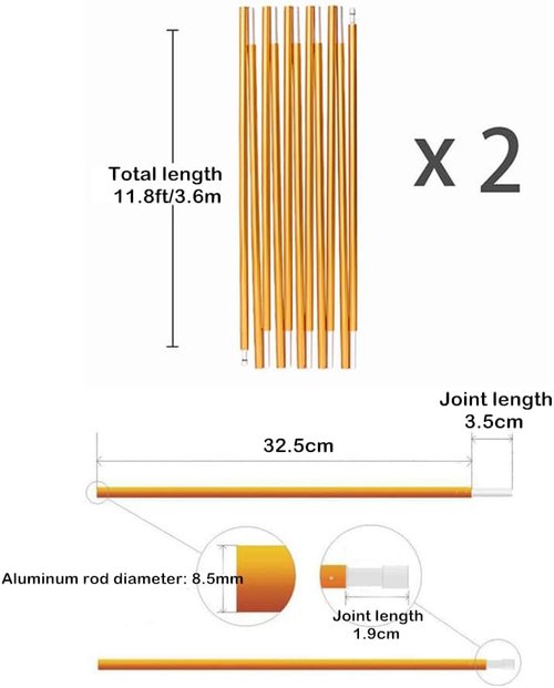 Aluminum Tent Poles Replacement - 2 Pack 11.8 ft 7001 Alloy Bars for Hiking & Camping