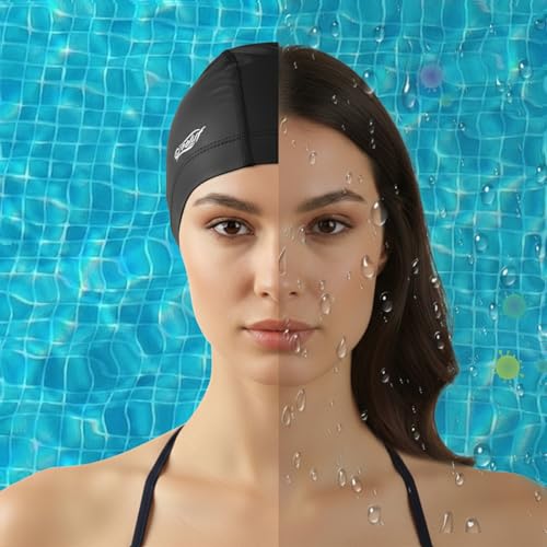 High Elasticity Swim Cap - Breathable Hair Protection for All - Black / Medium