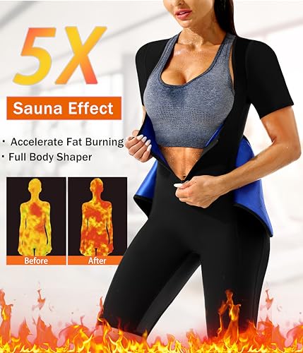 Sauna Suit for Women - 4 in 1 Slimming Jumpsuit with Blue Lining - X-Large