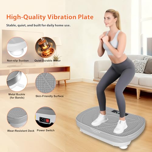 Vibration Plate Exercise Machine for Home Workouts | 99 Speed Settings, Resistance Bands, Remote Control, Compact Design