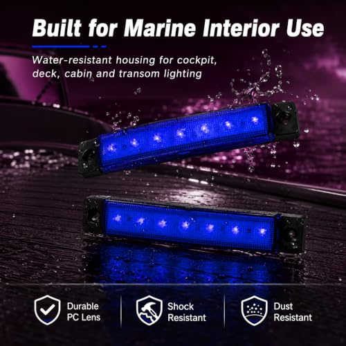 Waterproof LED Interior Boat Lights - 4pcs Blue 12V Marine Lights